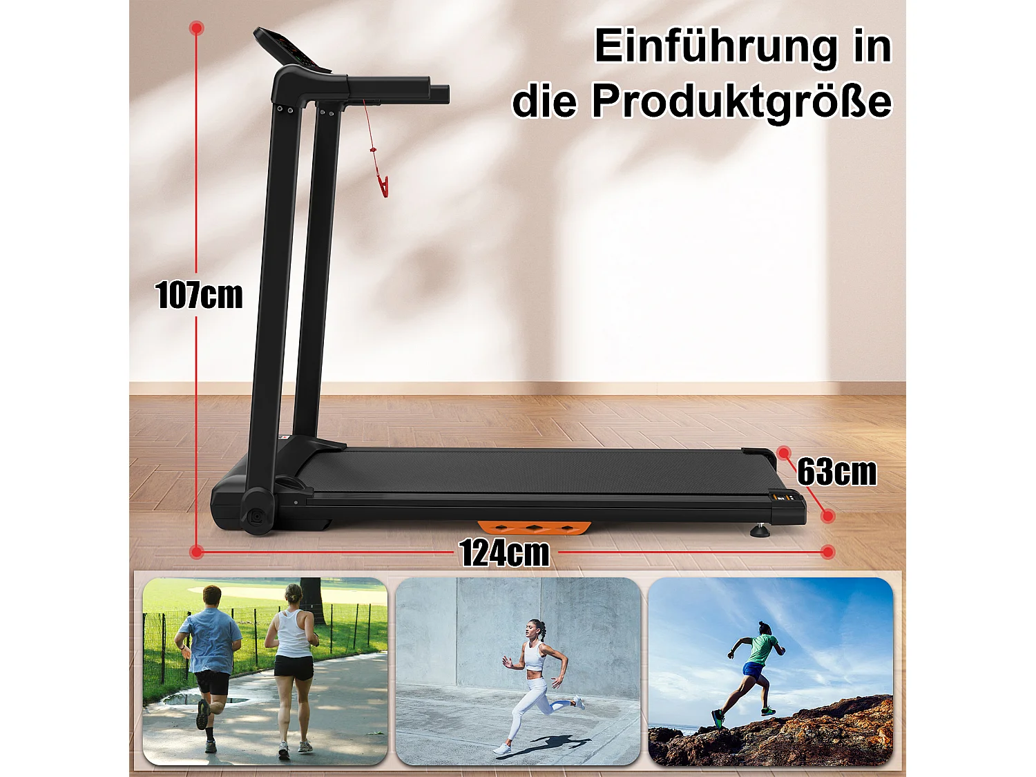 Tapis de course pliable pour maison, vitesse jusqu’à 12 km/h, acier, noir (124x64x107cm)