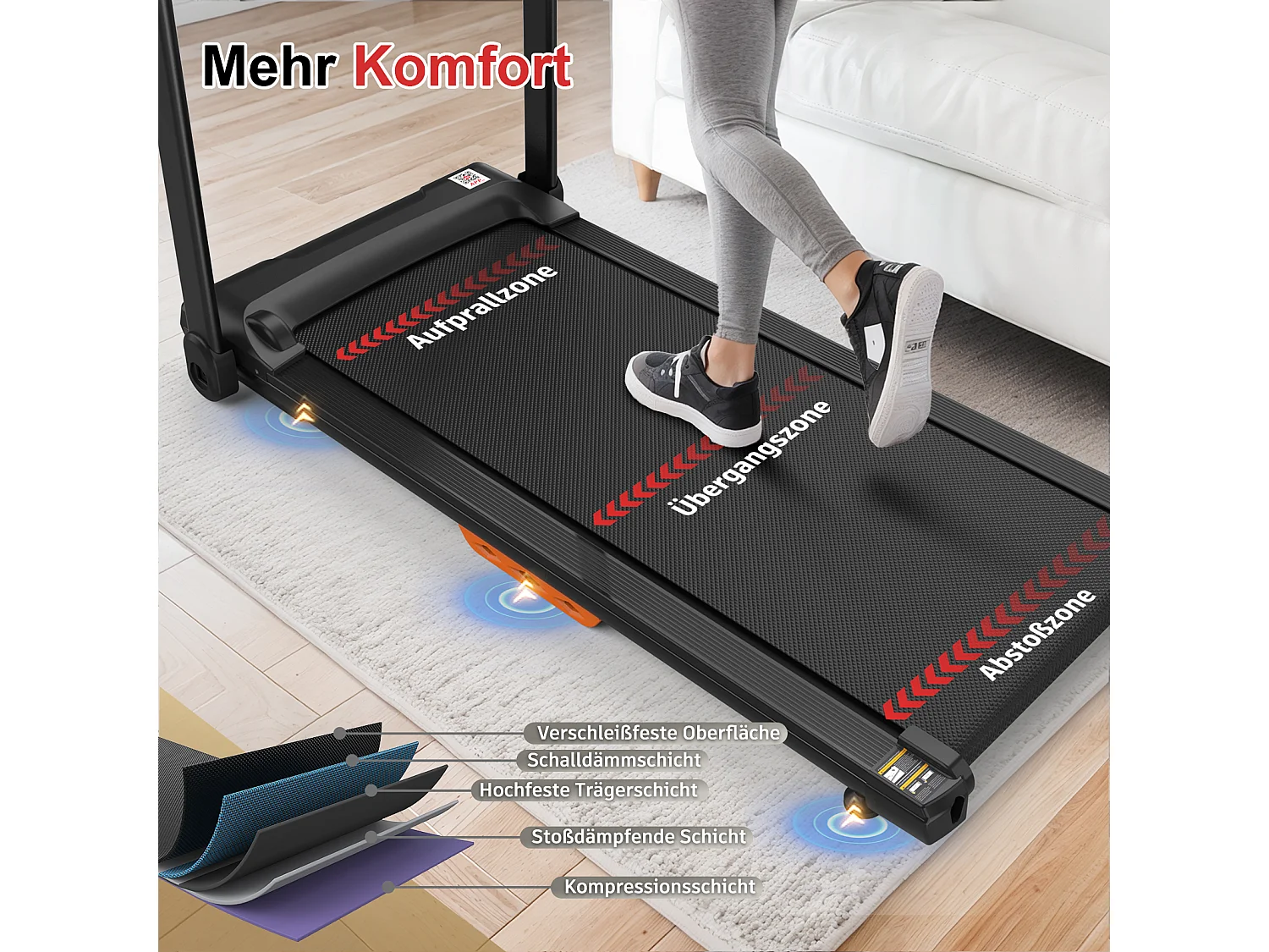 Tapis de course pliable pour maison, vitesse jusqu’à 12 km/h, acier, noir (124x64x107cm)