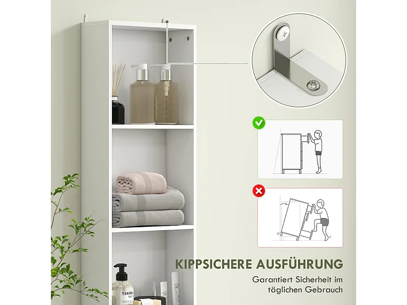 Armoire de salle de bain haute, étagère réglable, tiroir et porte, bois blanc (35x30.5x179cm)