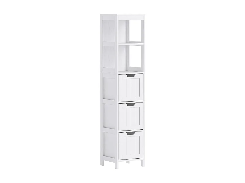 Badezimmerschrank mit 3 Schubladen und 2 offenen Nischen, MDF, weiß (30x30x142,4cm)