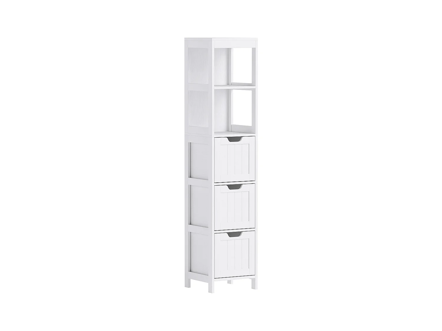 Armoire haute salle de bain avec 3 tiroirs et 2 niches ouvertes, MDF, blanc (30x30x142.4cm)
