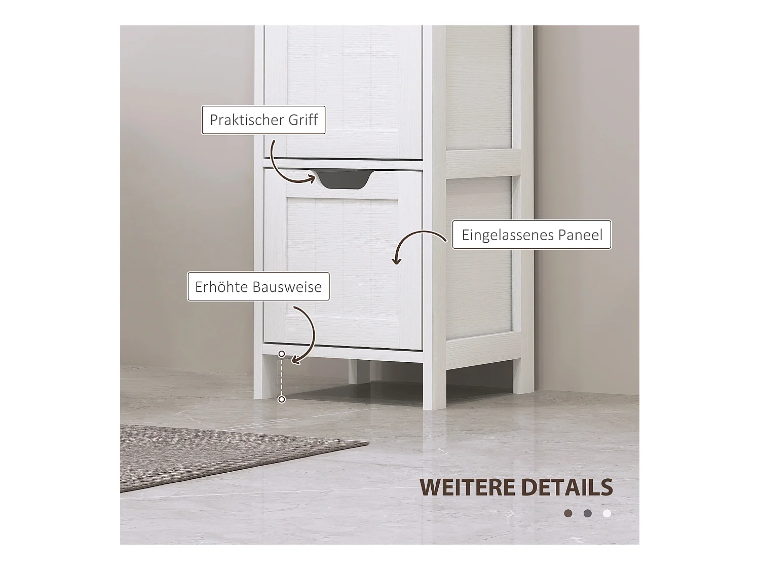 Armoire haute salle de bain avec 3 tiroirs et 2 niches ouvertes, MDF, blanc (30x30x142.4cm)