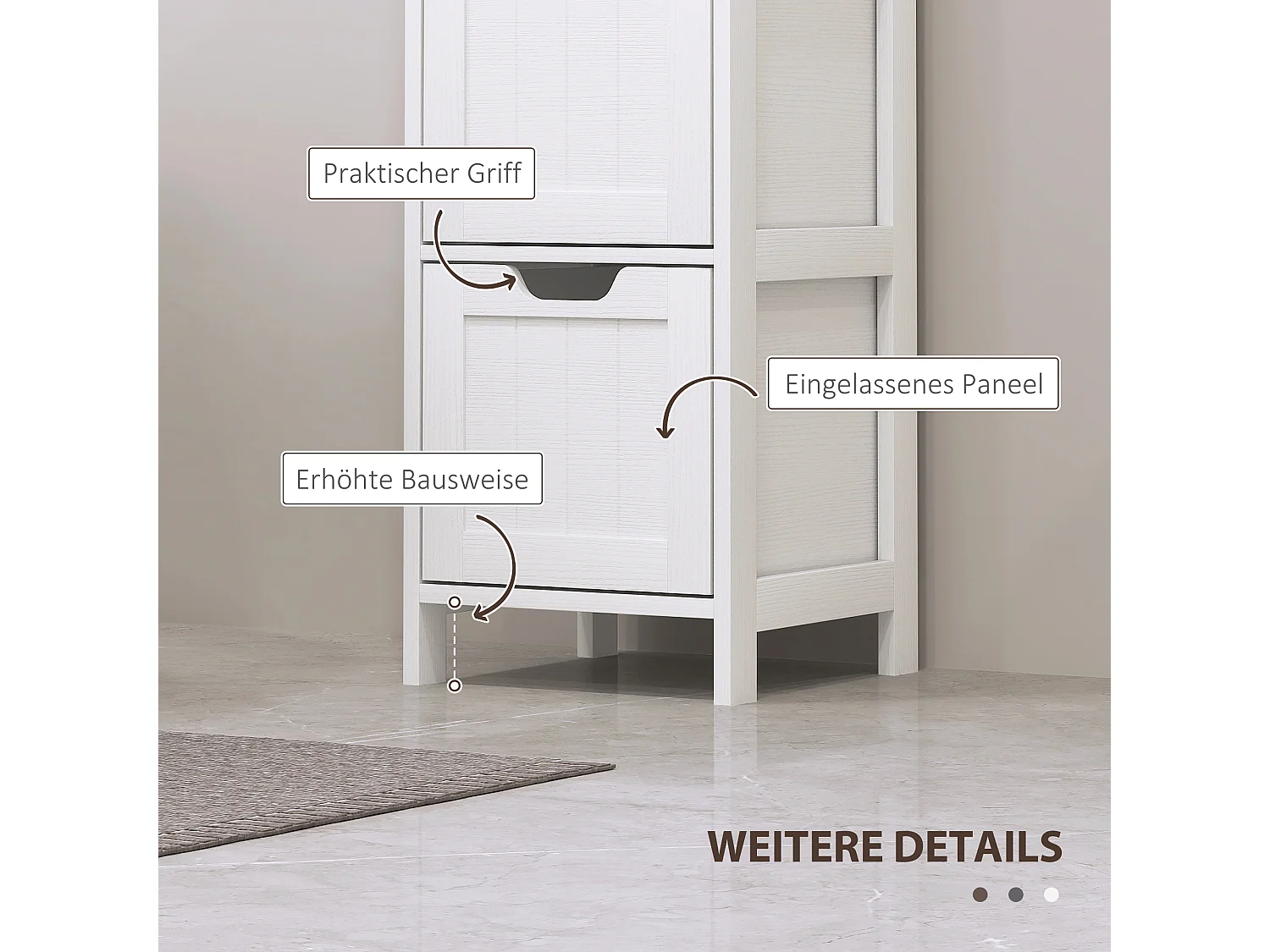 Armoire haute salle de bain avec 3 tiroirs et 2 niches ouvertes, MDF, blanc (30x30x142.4cm)