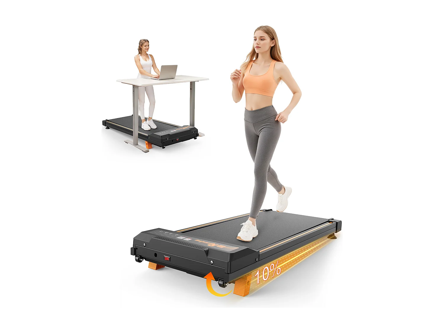 Tapis de course pour bureau à domicile, compact et portable, 2 en 1, avec écran LED, pour marche, course et jogging, capacité 120KG (111x49x10.5 cm)