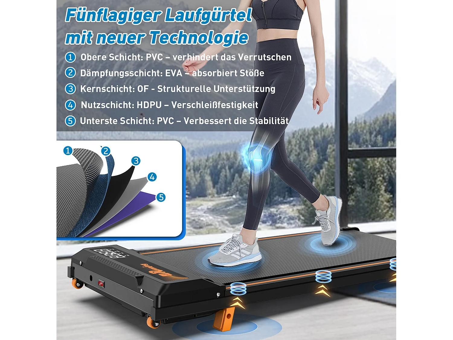 Tapis de course pour bureau à domicile, compact et portable, 2 en 1, avec écran LED, pour marche, course et jogging, capacité 120KG (111x49x10.5 cm)