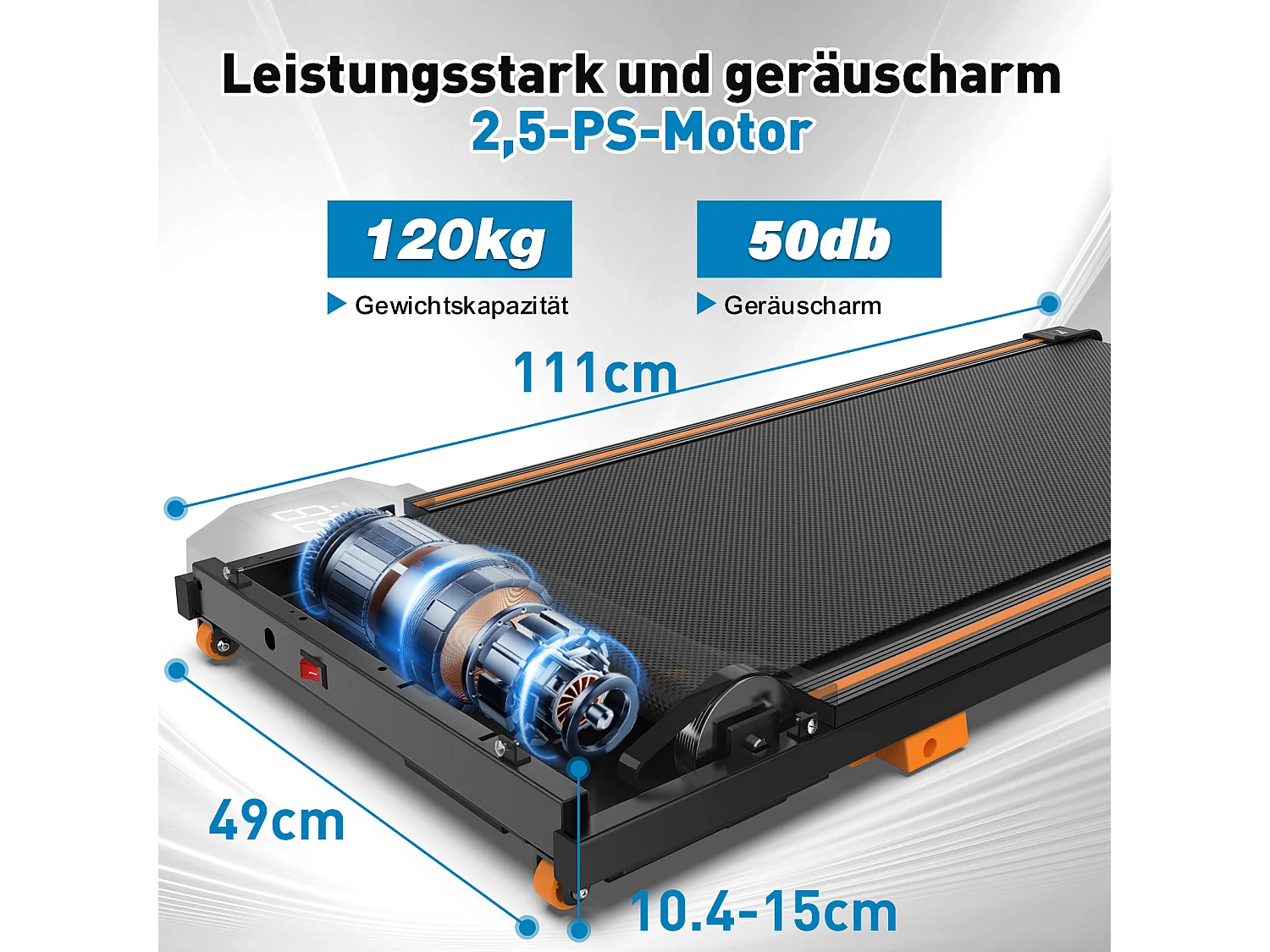 Tapis de course pour bureau à domicile, compact et portable, 2 en 1, avec écran LED, pour marche, course et jogging, capacité 120KG (111x49x10.5 cm)