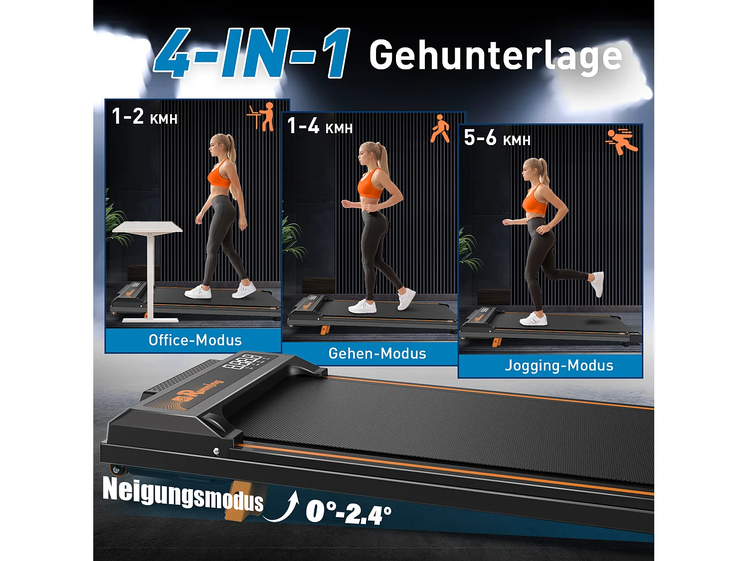 Tapis de course pour bureau à domicile, compact et portable, 2 en 1, avec écran LED, pour marche, course et jogging, capacité 120KG (111x49x10.5 cm)