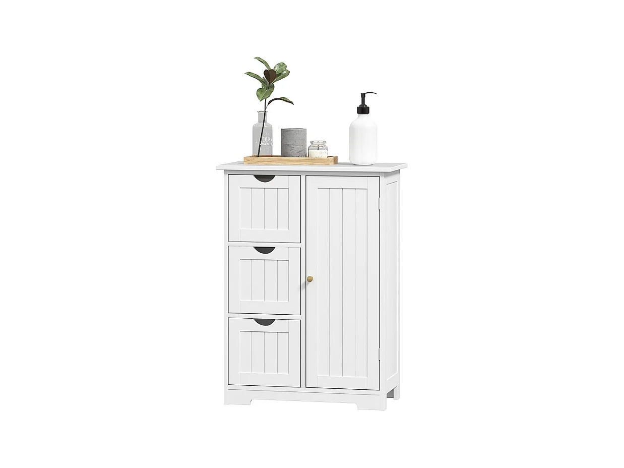 Armoire de salle de bain avec 3 tiroirs, étagère réglable, bois, blanc (60x30x80 cm)