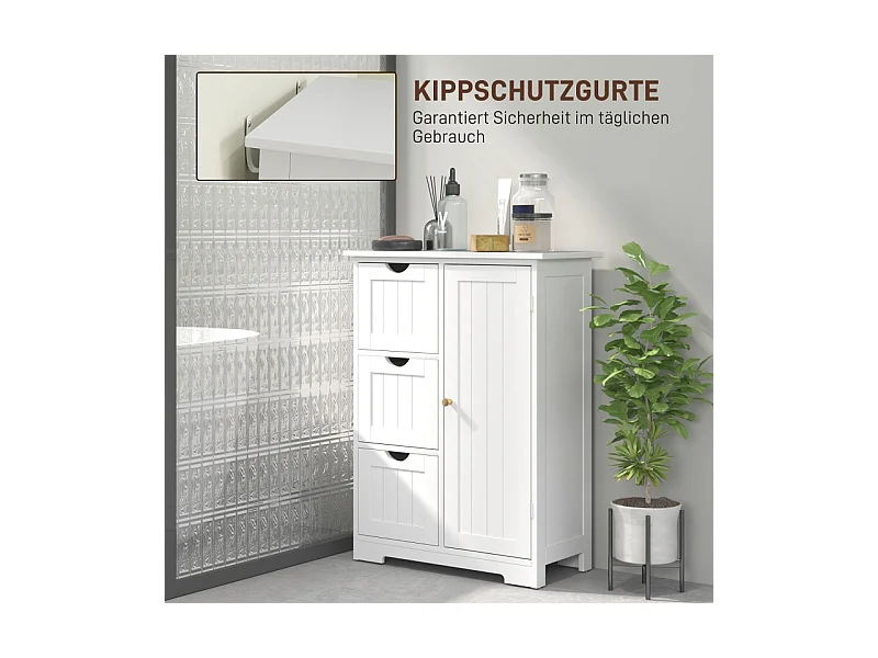 Armoire de salle de bain avec 3 tiroirs, étagère réglable, bois, blanc (60x30x80 cm)