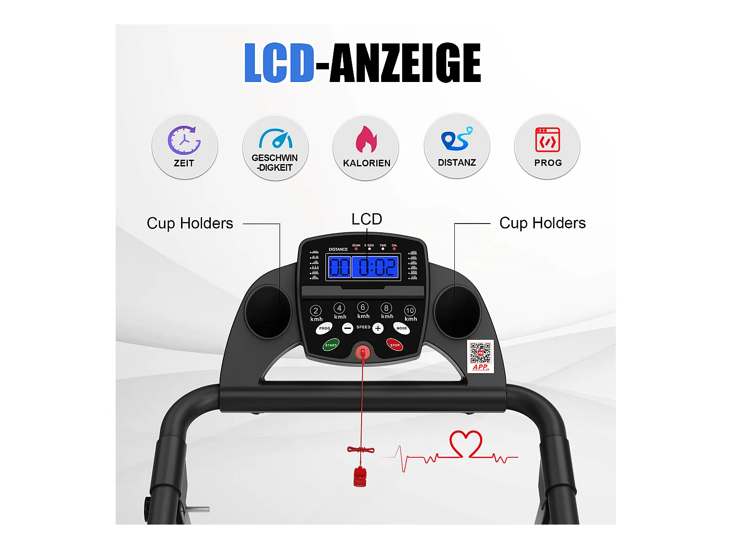 Tapis de course 2-en-1 pliable, avec 12 modes, LED et application, jusqu'à 12 km/h, 120 kg (121x63x107 cm)