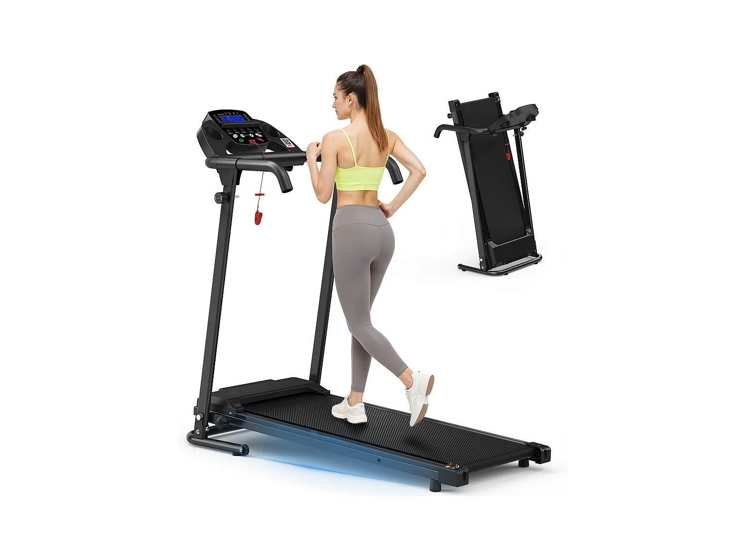 Tapis roulant pieghevole 2 in 1 con 12 modalità, LED e app, fino a 12 km/h, 120 kg (121x63x107 cm)