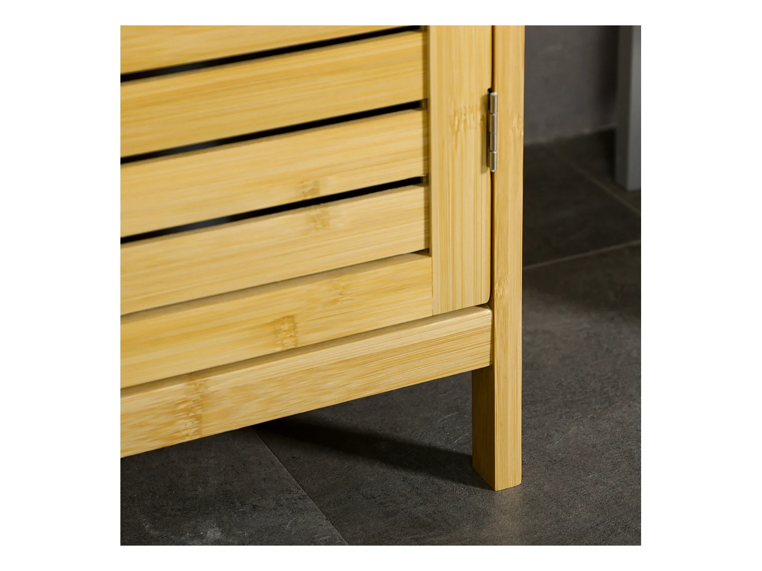 Armoire de salle de bain en bambou, 3 étagères ouvertes, 1 porte avec protection anti-basculement, naturel (34x30x173cm)