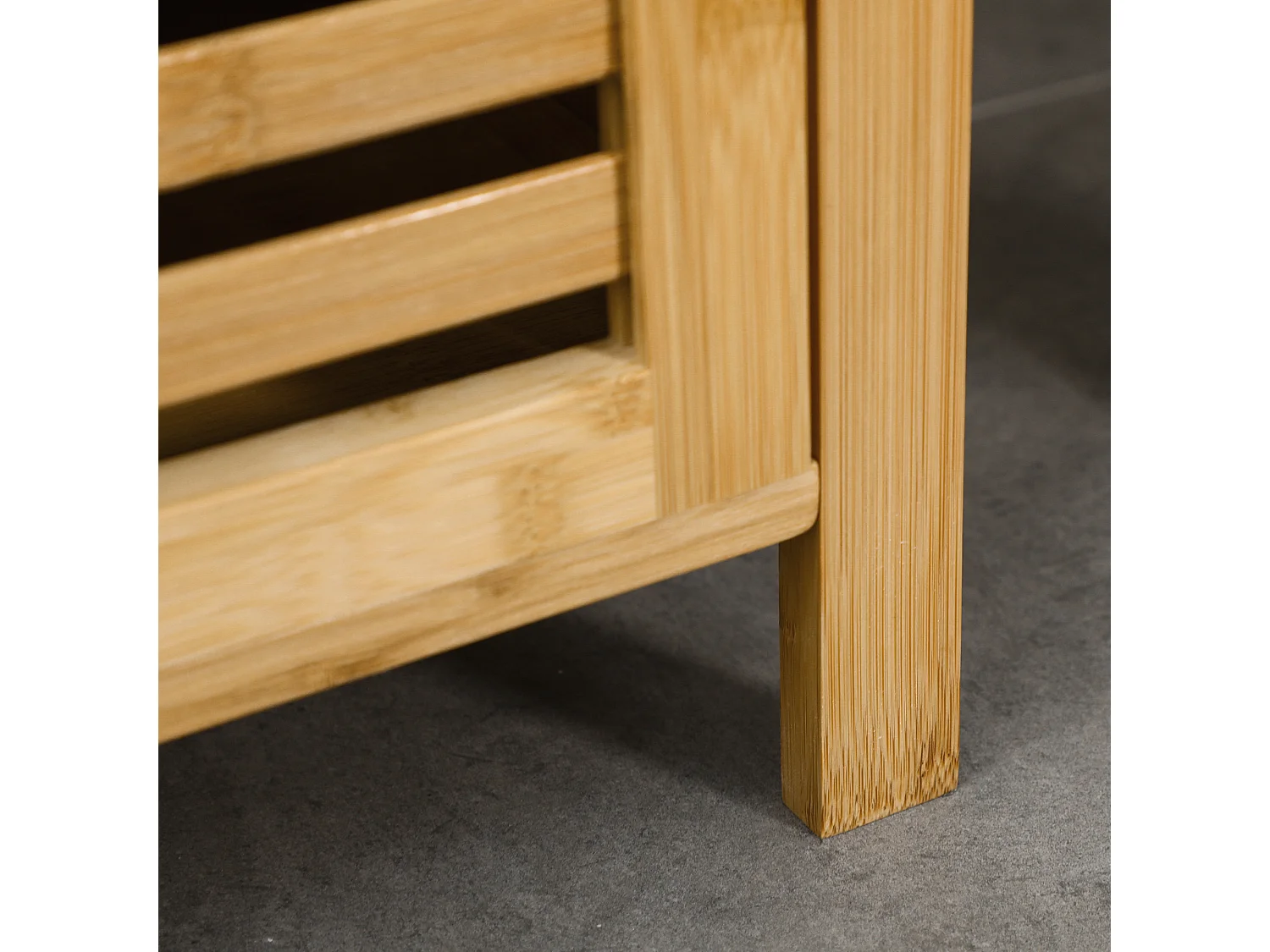 Meuble de salle de bain réglable, 2 étagères ouvertes, porte à lamelles, bambou naturel (32.9x29.9x120cm)
