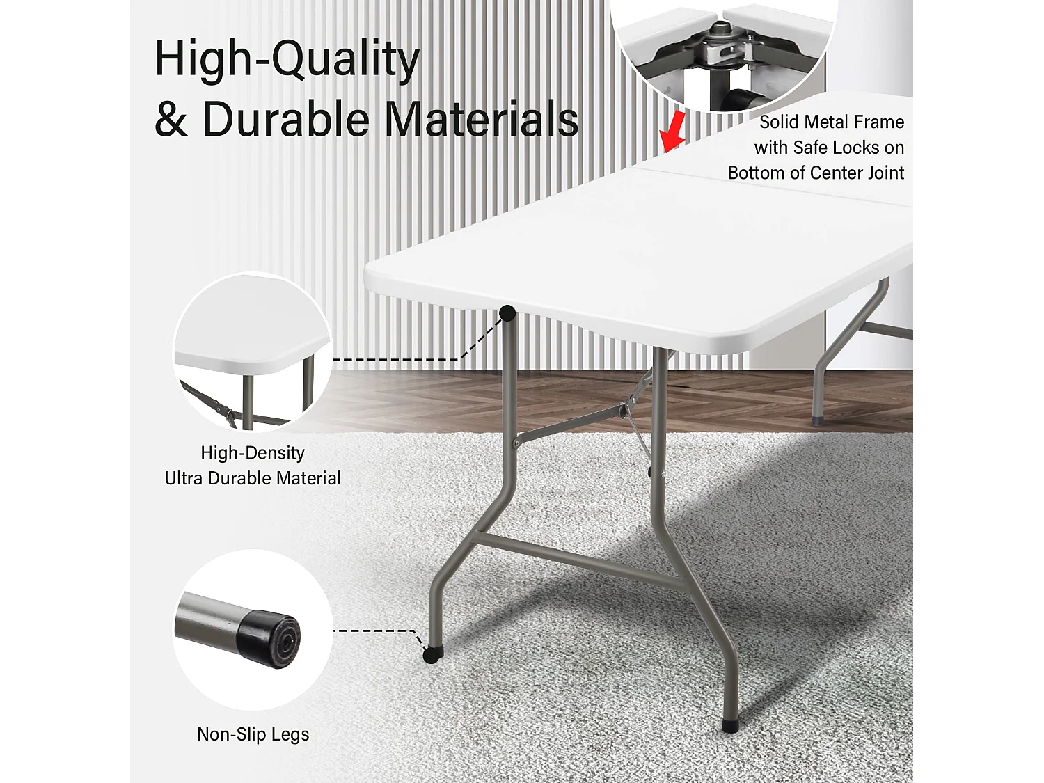 Table pliante 180 x 74 x 74 cm, 6 ou 8 places, table pliante d'extérieur avec verrou de sécurité, poignée de transport