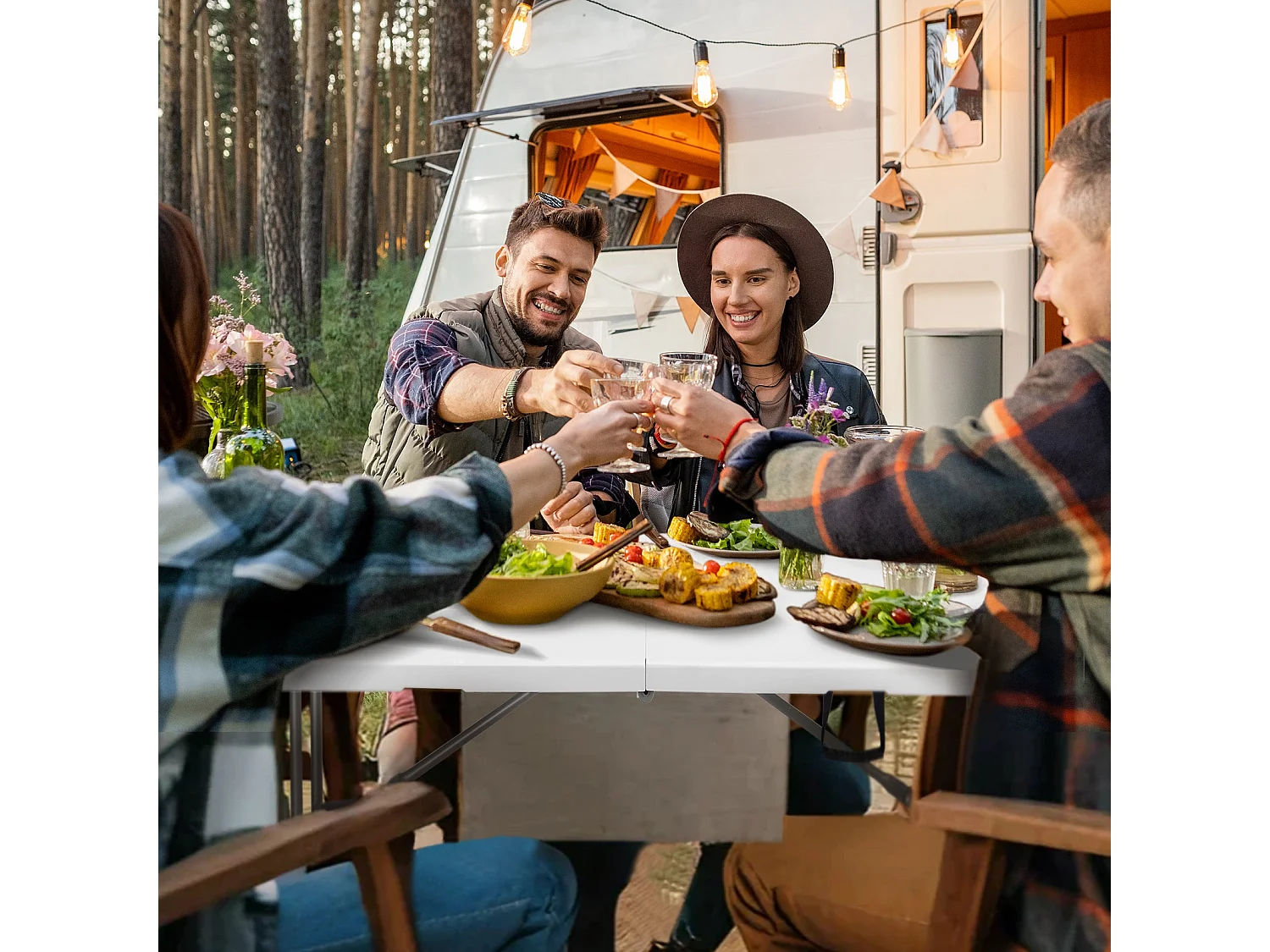 Table pliante 180 x 74 x 74 cm, 6 ou 8 places, table pliante d'extérieur avec verrou de sécurité, poignée de transport