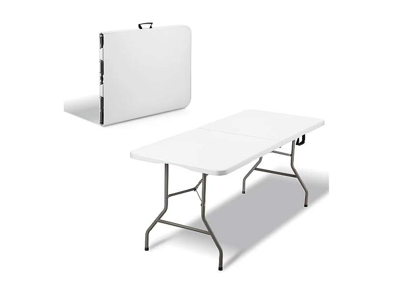 Table pliante 180 x 74 x 74 cm, 6 ou 8 places, table pliante d'extérieur avec verrou de sécurité, poignée de transport