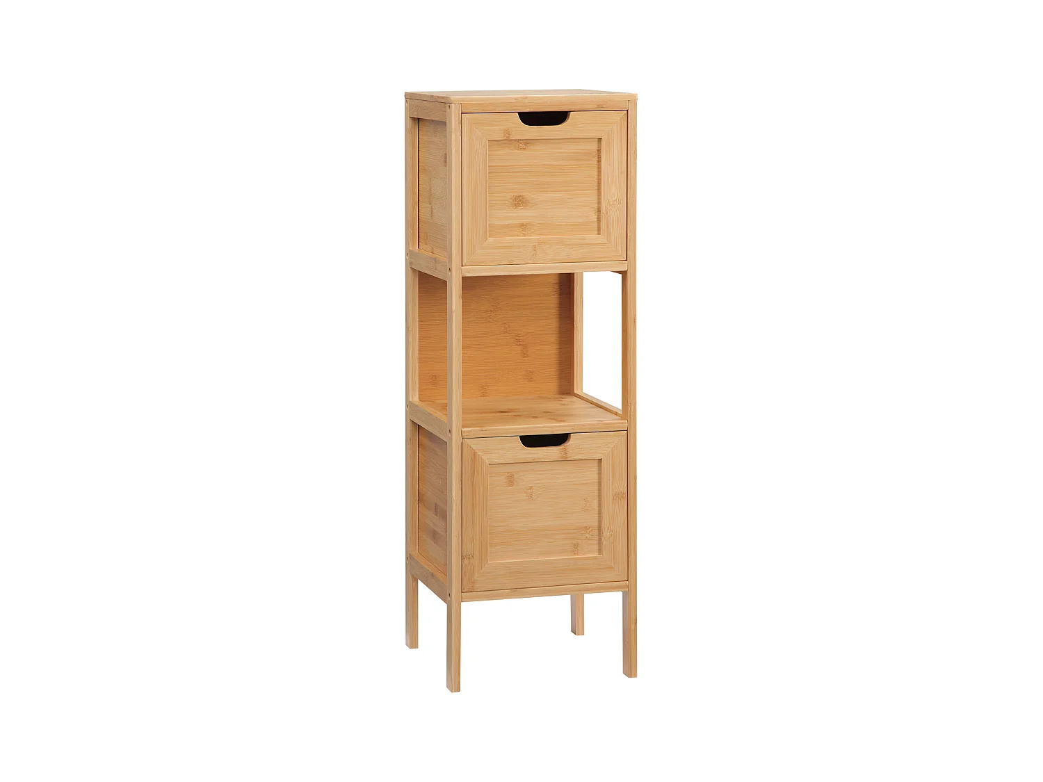 Armoire de Salle de Bain en Bambou, 2 Tiroirs, Design Campagne, Avec Système de Sécurité, Blanc, (30x30x90 cm)