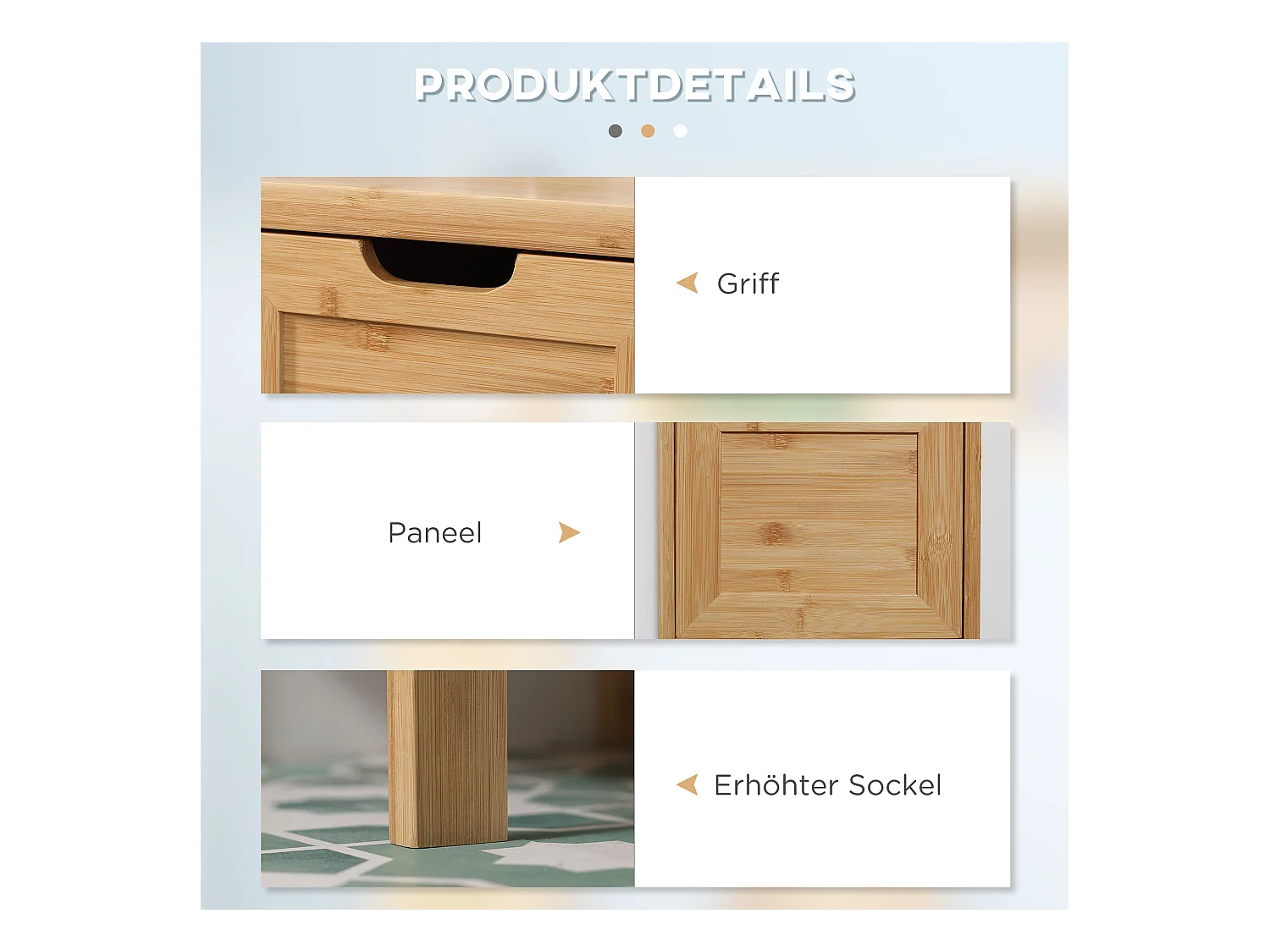 Armoire de Salle de Bain en Bambou, 2 Tiroirs, Design Campagne, Avec Système de Sécurité, Blanc, (30x30x90 cm)