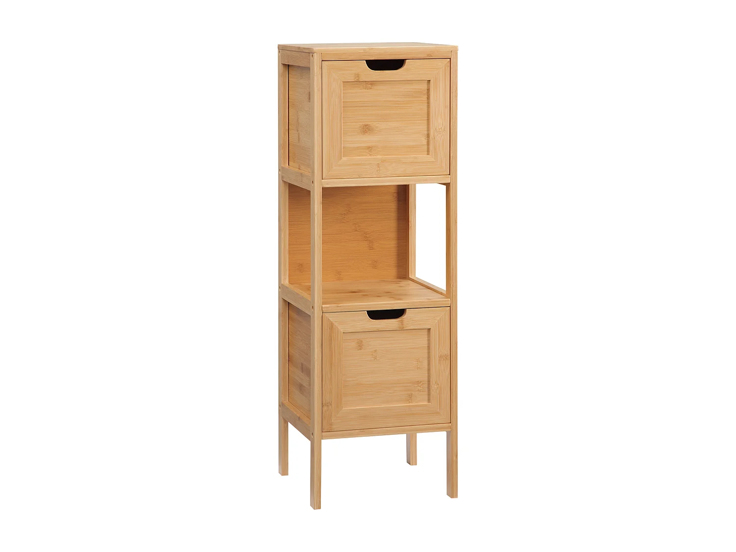 Armoire de Salle de Bain en Bambou, 2 Tiroirs, Design Campagne, Avec Système de Sécurité, Blanc, (30x30x90 cm)