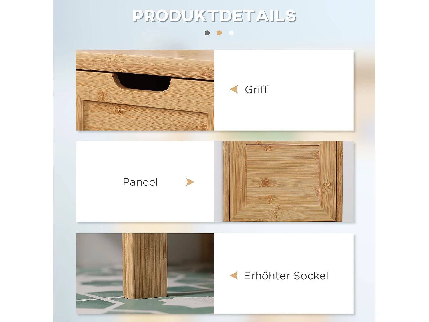 Armoire de Salle de Bain en Bambou, 2 Tiroirs, Design Campagne, Avec Système de Sécurité, Blanc, (30x30x90 cm)