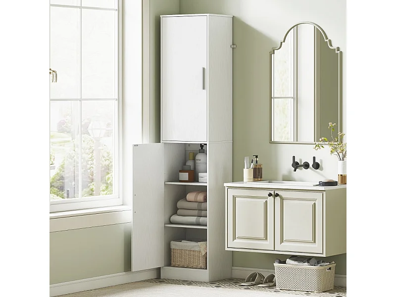 Armoire de salle de bain, design moderne, bois, blanc (40x35x180 cm)