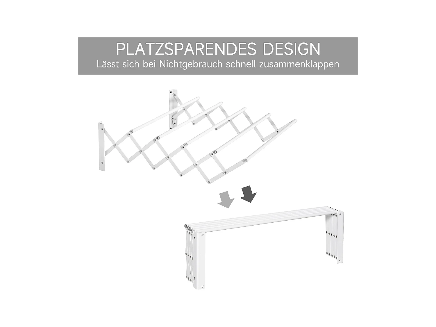 Étendoir mural pliable, gain de place, métal blanc, robuste et résistant (63.5x60x20cm)