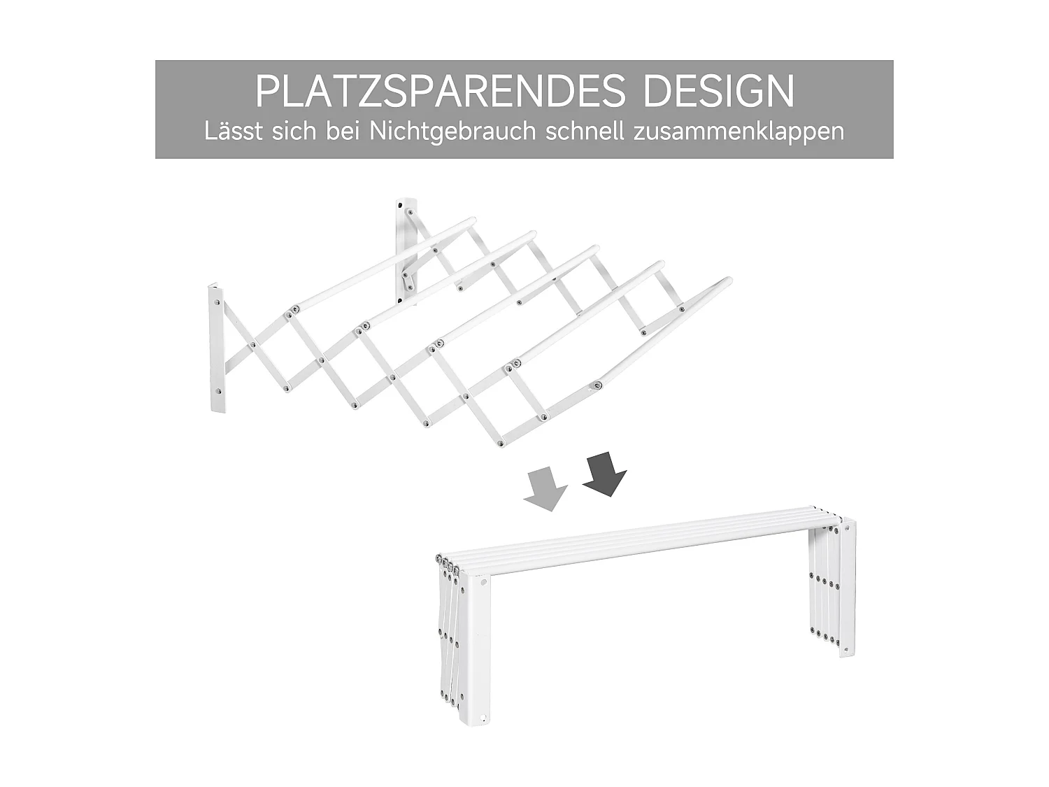 Étendoir mural pliable, gain de place, métal blanc, robuste et résistant (63.5x60x20cm)