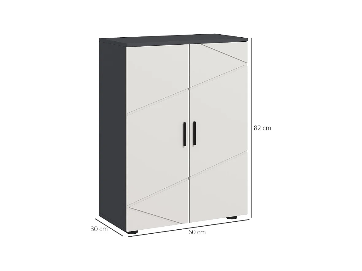 Armoire de salle de bain à double porte, étagères réglables, bois mélaminé, gris clair et foncé, pratique et spacieux (60x30x82cm)