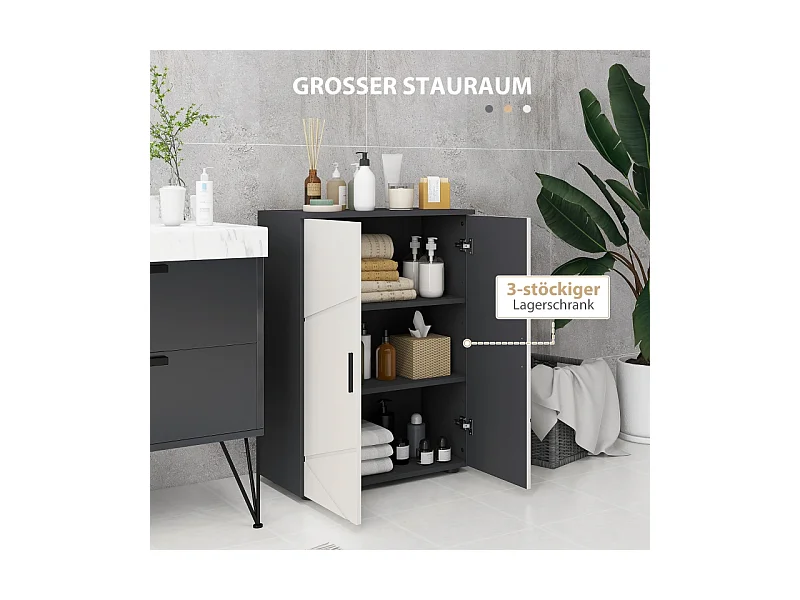 Armoire de salle de bain à double porte, étagères réglables, bois mélaminé, gris clair et foncé, pratique et spacieux (60x30x82cm)