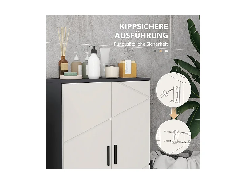 Armoire de salle de bain à double porte, étagères réglables, bois mélaminé, gris clair et foncé, pratique et spacieux (60x30x82cm)