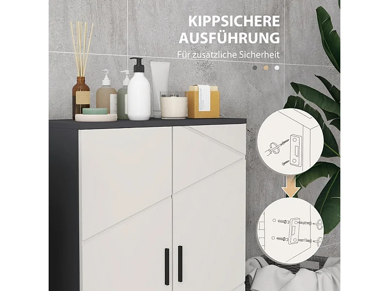 Armoire de salle de bain à double porte, étagères réglables, bois mélaminé, gris clair et foncé, pratique et spacieux (60x30x82cm)