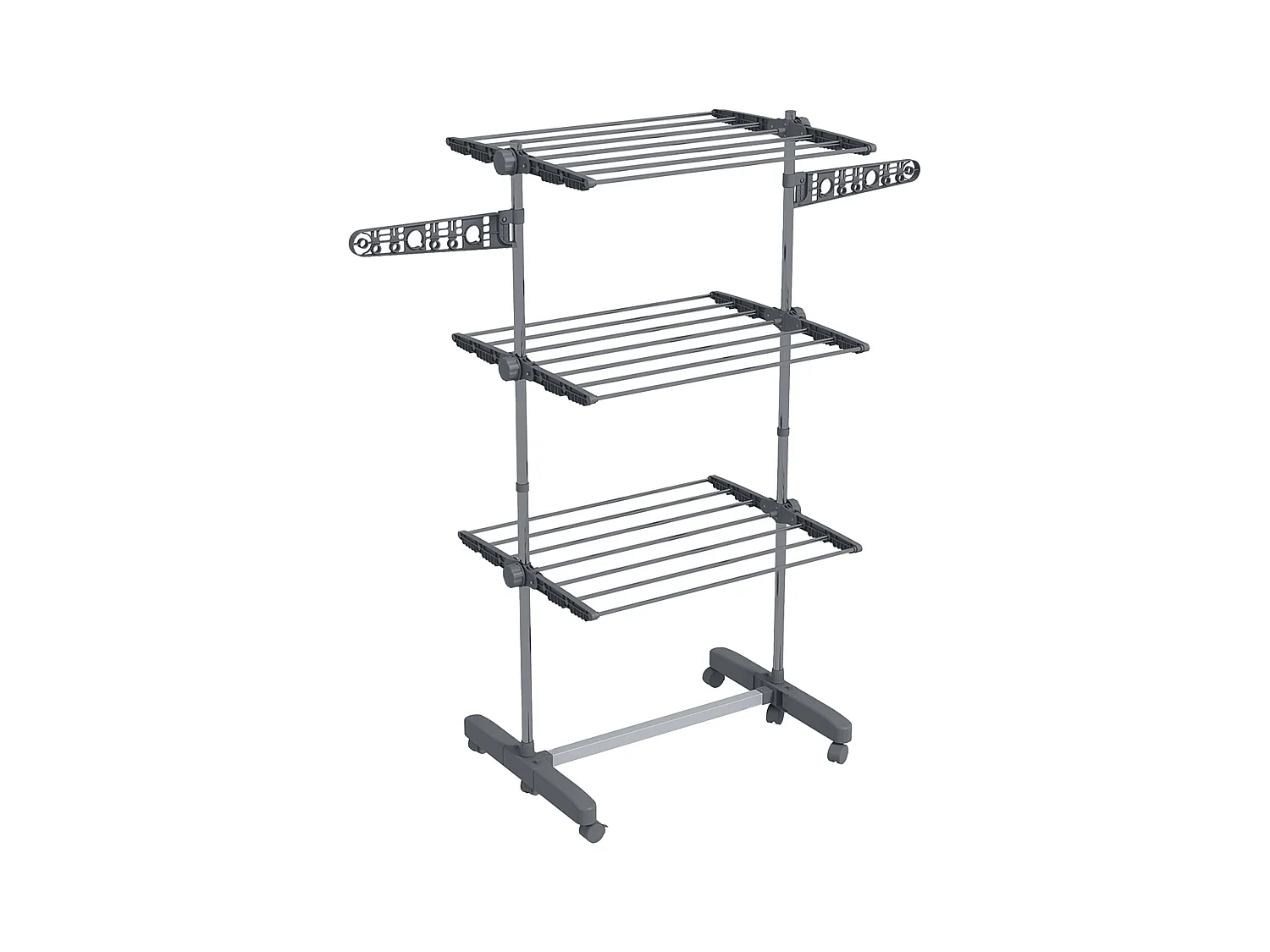 Porte-linge tour, avec 3 étagères, en acier, gris (142x55x152 cm)