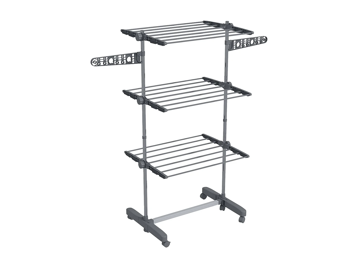 Porte-linge tour, avec 3 étagères, en acier, gris (142x55x152 cm)