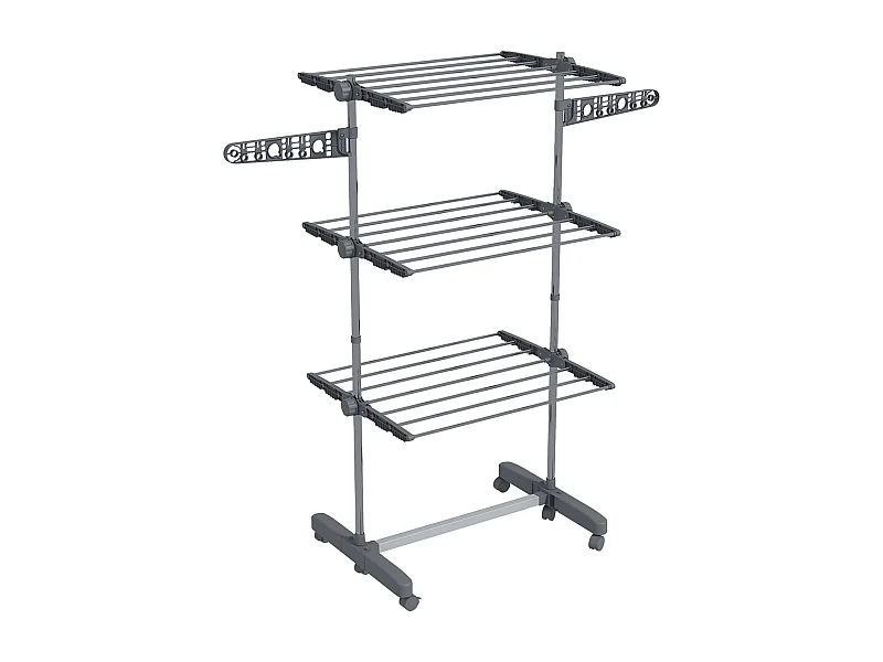 Porte-linge tour, avec 3 étagères, en acier, gris (142x55x152 cm)