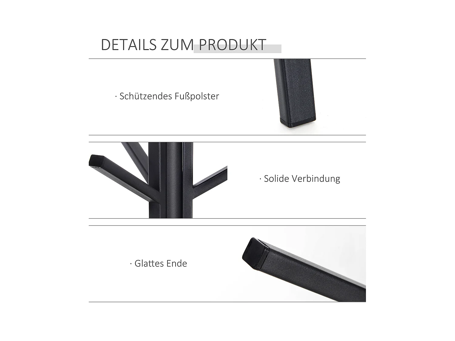 Porte-manteau sur pied élégant, structure métal et MDF, noir, design scandinave stable (45x45x180cm)