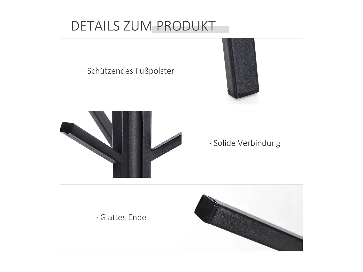 Porte-manteau sur pied élégant, structure métal et MDF, noir, design scandinave stable (45x45x180cm)