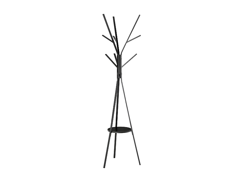 Porte-manteau sur pied élégant, structure métal et MDF, noir, design scandinave stable (45x45x180cm)