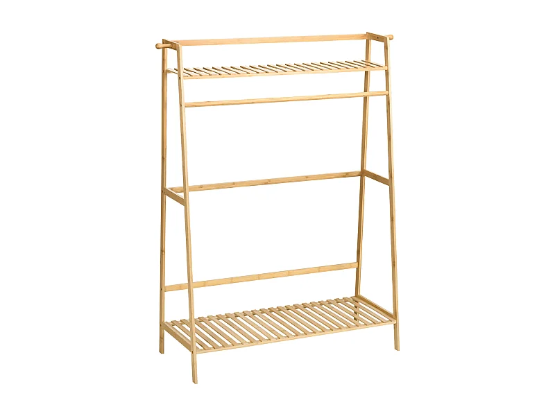 Bamboe kapstok met 2 planken, 2 haken en 1 kledingstang, naturel (114x40x139 cm)