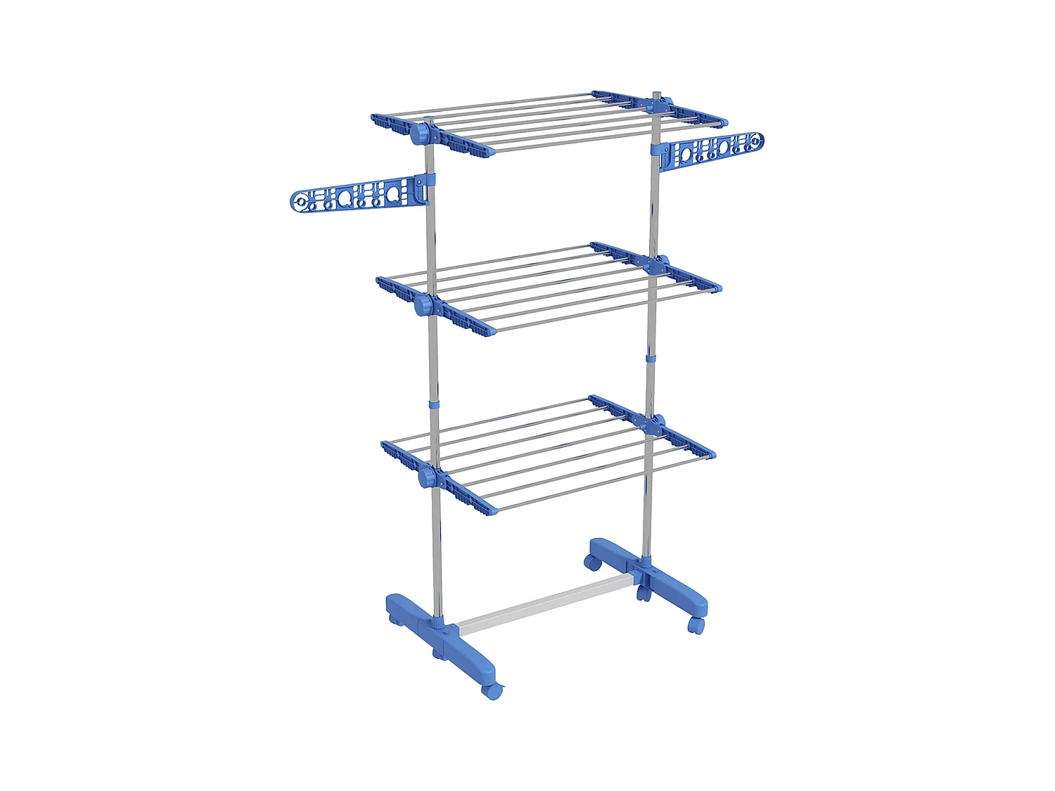 Droger op wielen, 3 niveaus met zijvleugels, staal, blauw (142x55x152 cm)
