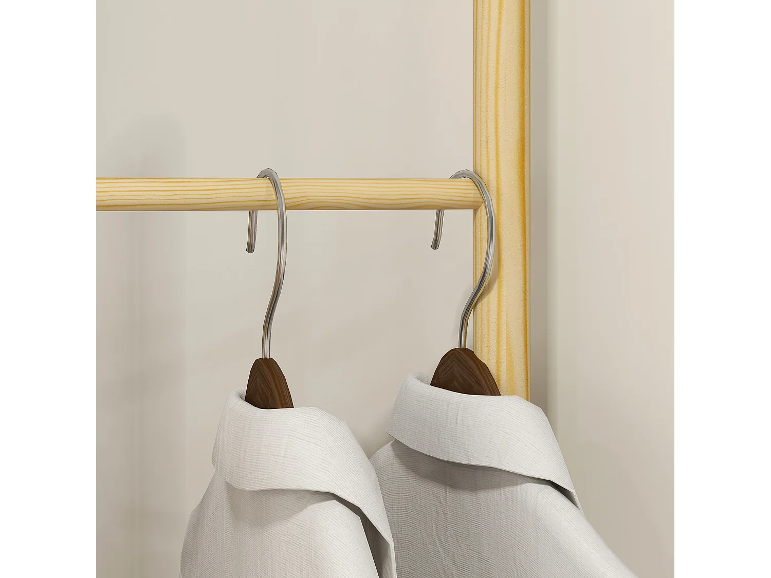 Porte-vêtements nordique avec 6 barres en bois massif, cadre robuste, naturel (62x52.5x160 cm)