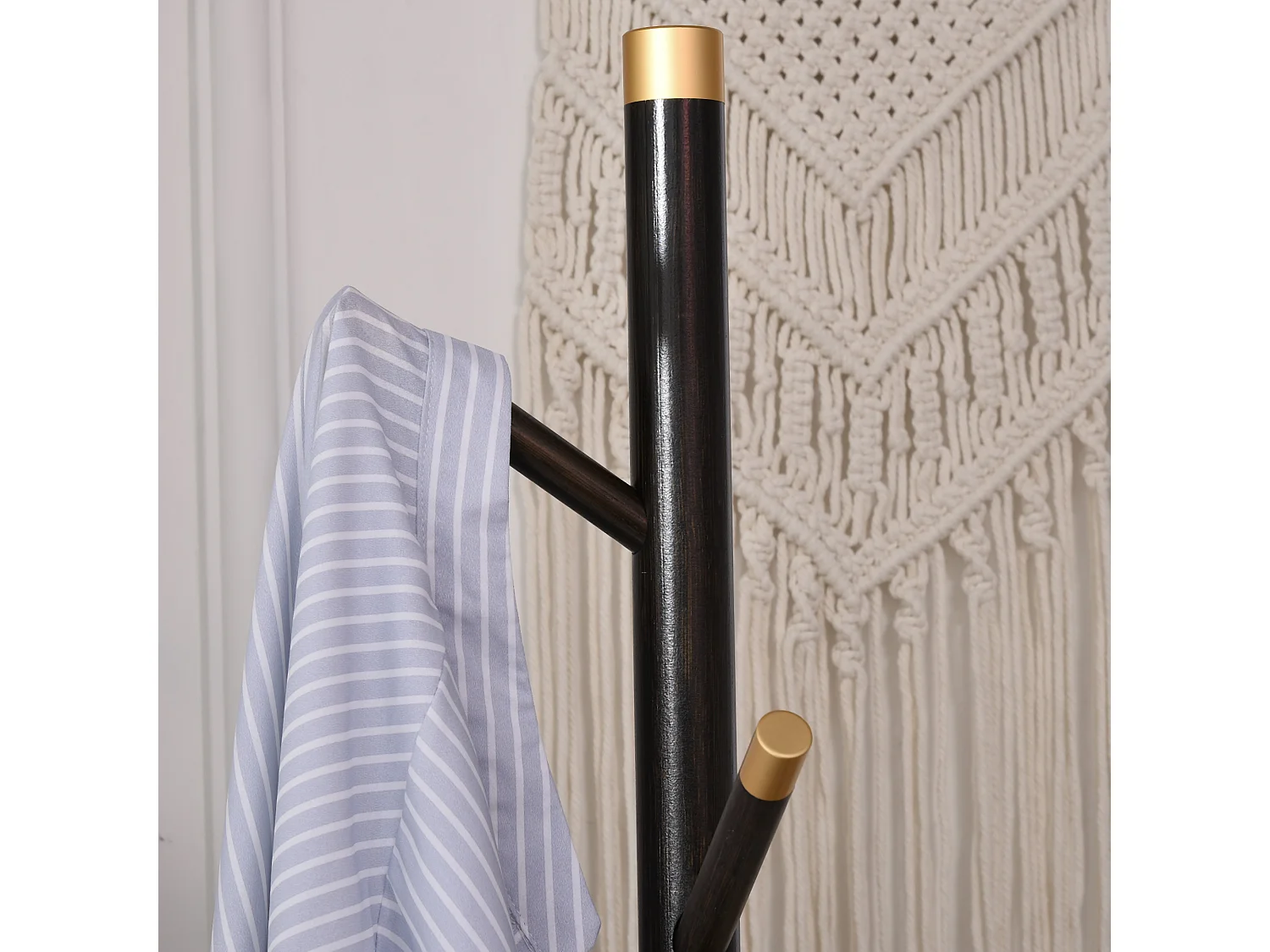 Vrijstaande kapstok met 6 haken, bamboe, walnoot afwerking (36x36x180cm)