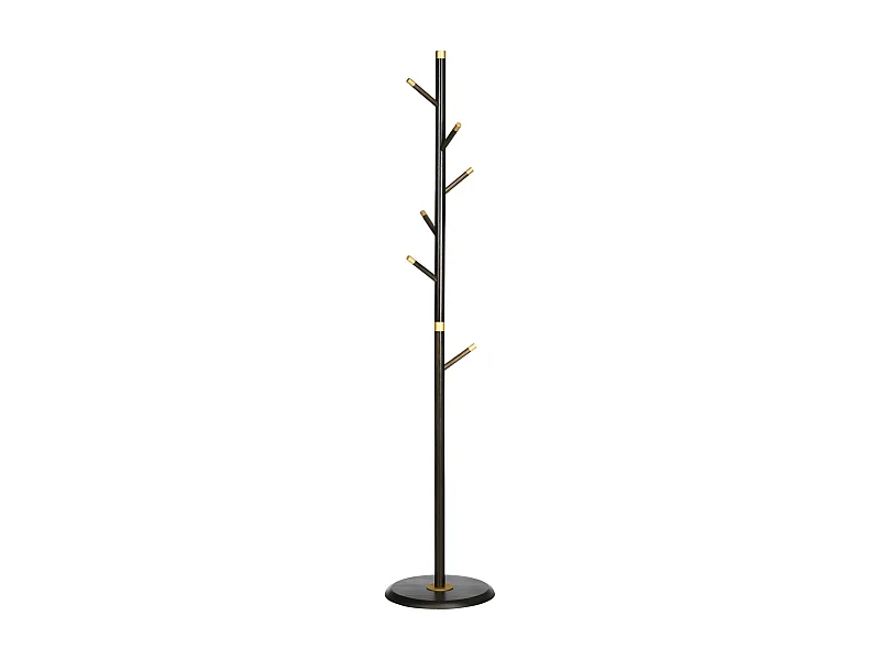 Vrijstaande kapstok met 6 haken, bamboe, walnoot afwerking (36x36x180cm)