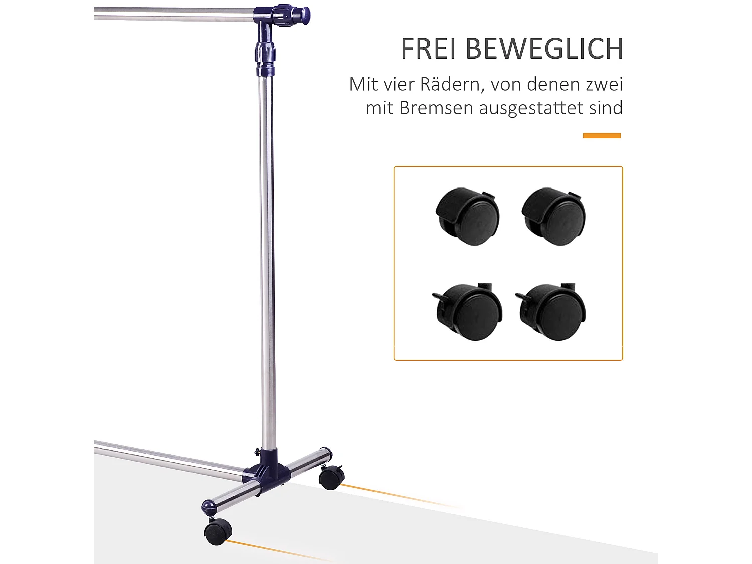 Porte-vêtements avec roulettes, ajustable en hauteur et largeur, acier inoxydable, argenté (86-160x45x95-170 cm)