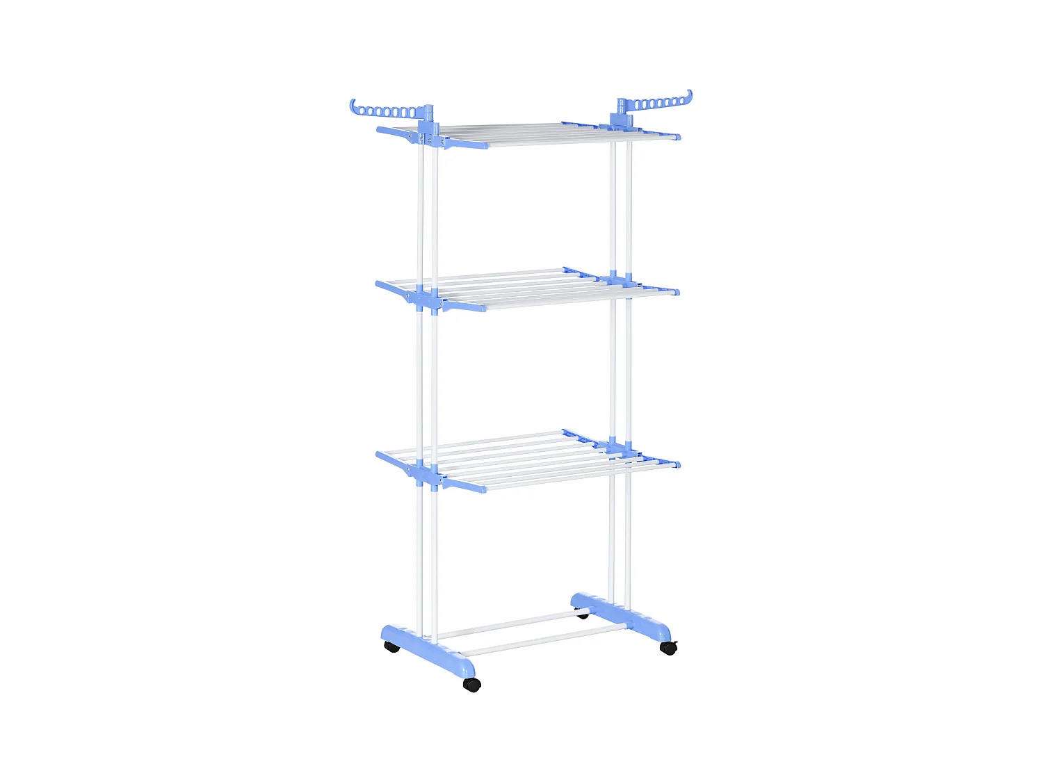 Torendroger met 4 niveaus, staal, blauw, uitschuifbaar met wielen, voor binnen- en buitengebruik (73x64x177 cm)