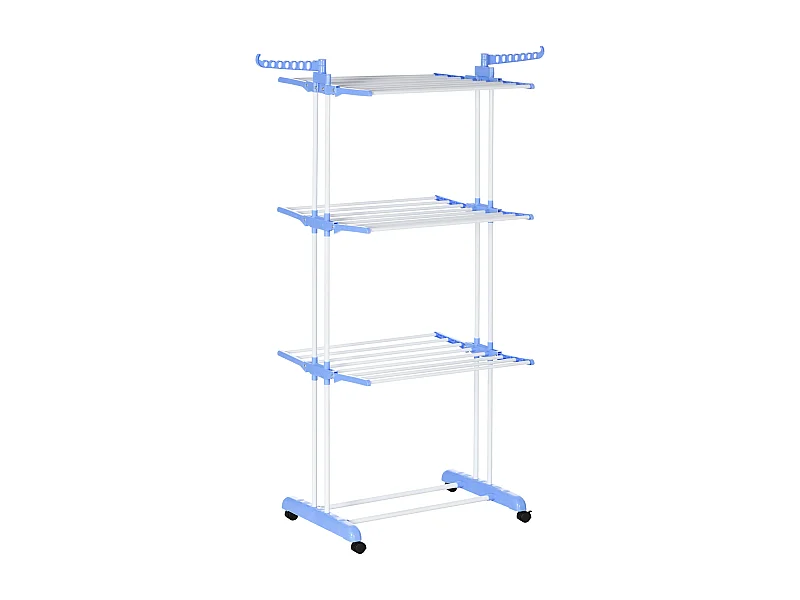 Torendroger met 4 niveaus, staal, blauw, uitschuifbaar met wielen, voor binnen- en buitengebruik (73x64x177 cm)