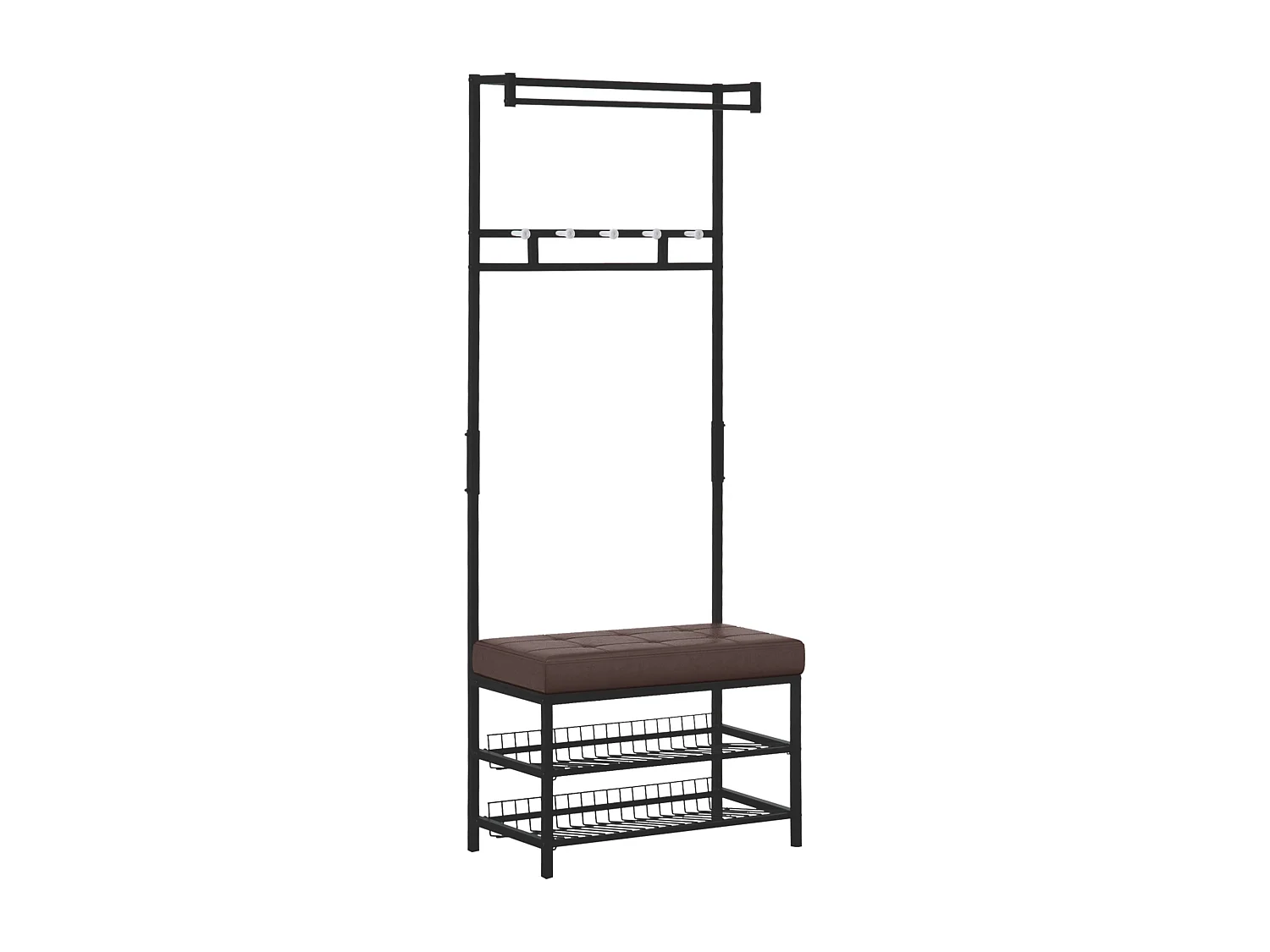 Porte-manteau avec banc, étagères à chaussures, métal, noir (72.5x35x180 cm)