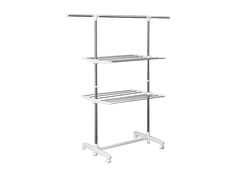 Séchoir à linge mobile, 2 niveaux, avec ailes rabattables, acier inoxydable, argenté (136.5x55x154 cm)