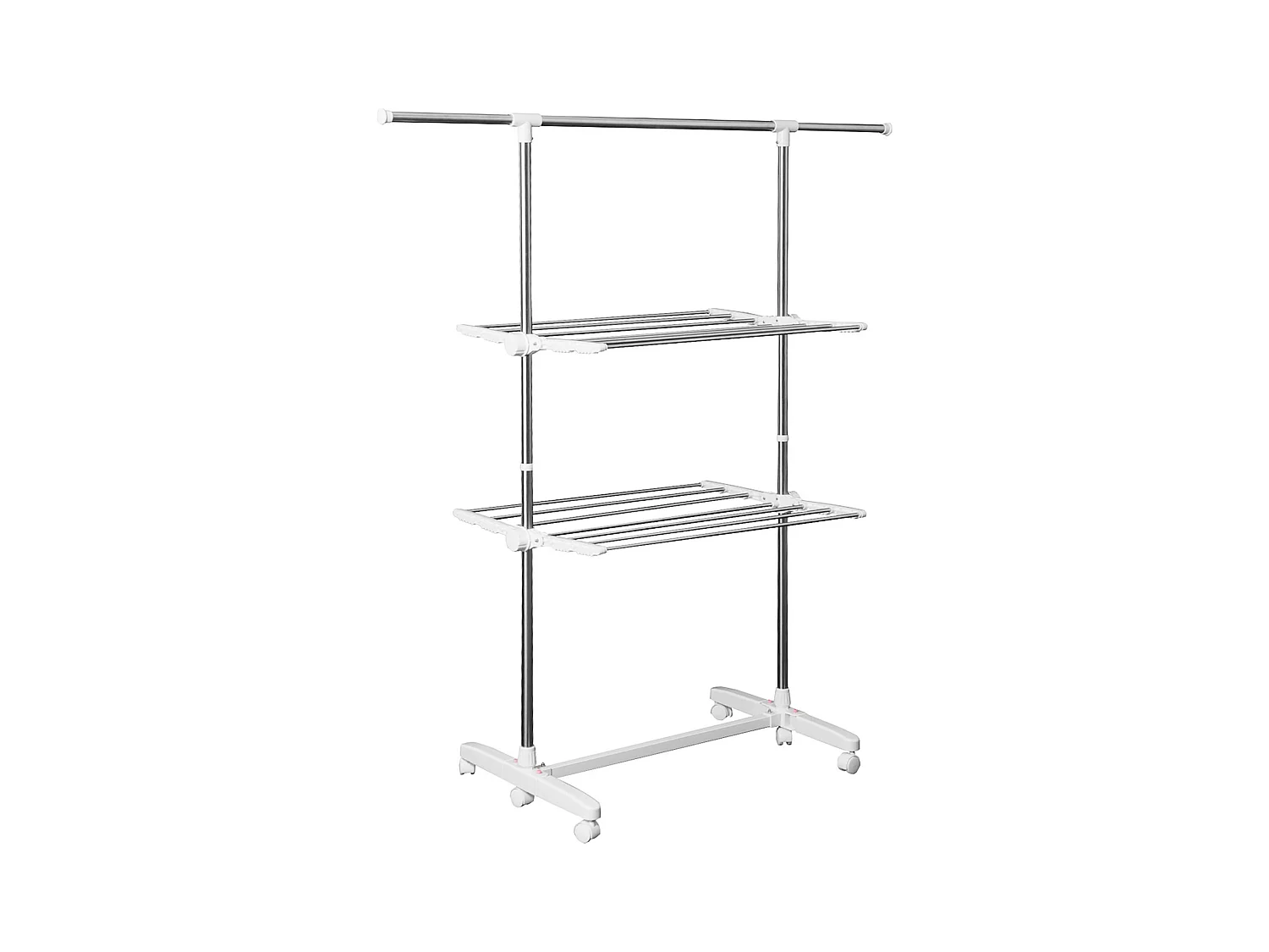 Mobiele wasdroger, 2 niveaus, met opvouwbare vleugels, roestvrij staal, zilver (136,5x55x154 cm)