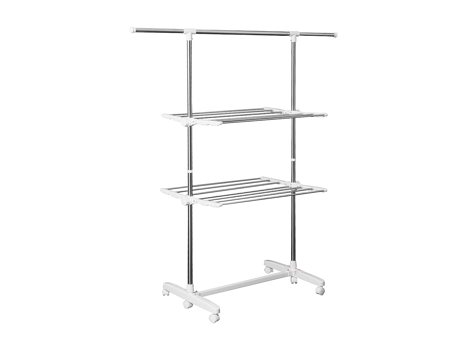 Séchoir à linge mobile, 2 niveaux, avec ailes rabattables, acier inoxydable, argenté (136.5x55x154 cm)