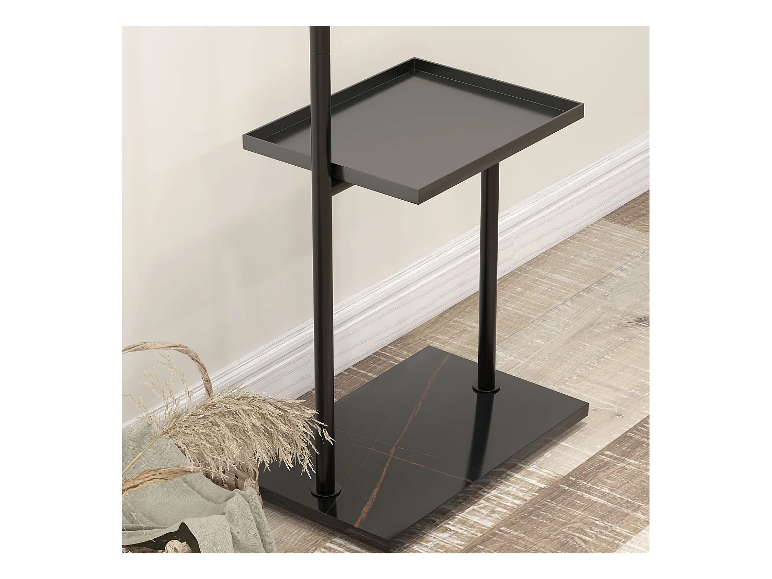 Perchero con estante, de metal, color negro, para entrada y oficina (45x28x148 cm)